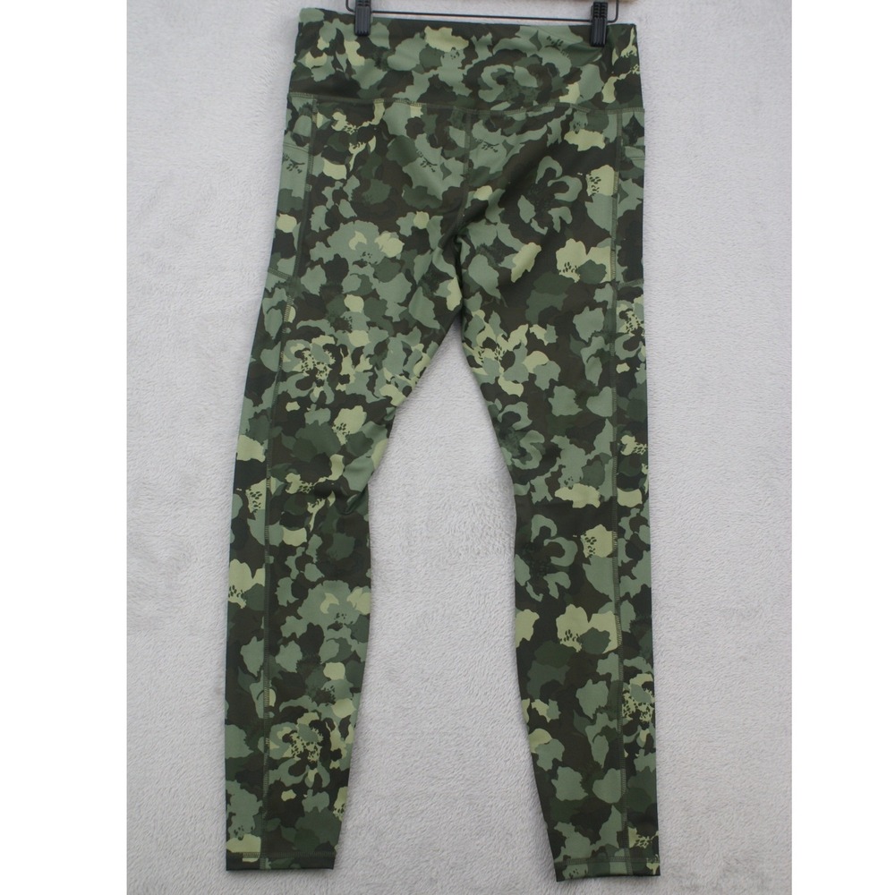 Avia Womens L 12-14 Petal Camo Leggings Green High Rise Pockets Athletic Yoga